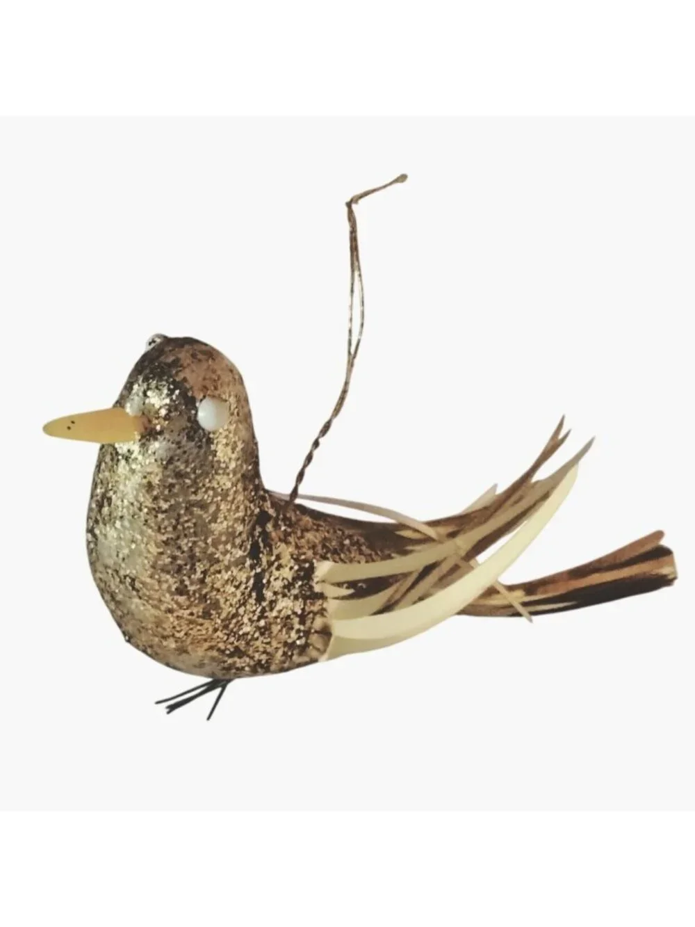 Gold Glitter Bird Ornaments Foil Feather Vintage Holiday Décor Lot 3